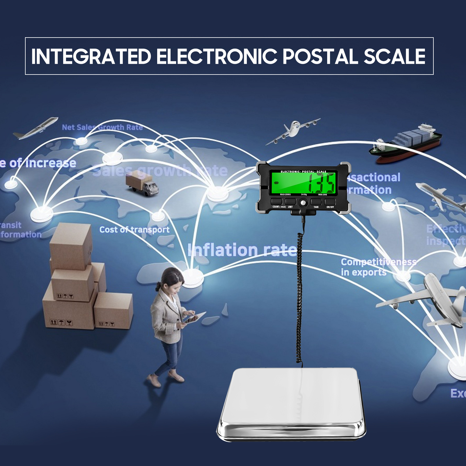 Stainless Steel Digital Scale PS21 440 Lbs Electronic Postal Scale 0.05kg with LCD Backlight Display Shipping Scales