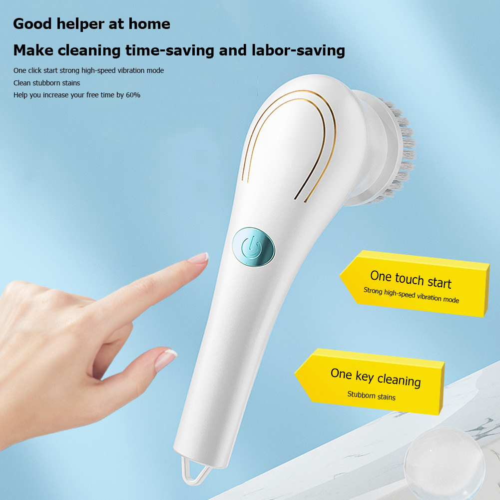 Electric Cleaning Brush USB Charging Bathroom Wash Brush Kitchen Cleaning Tools Handheld Bathtub Drill Brush with 5 Heads