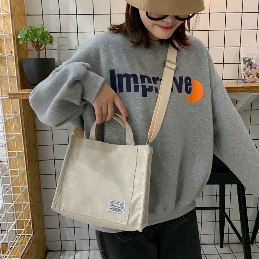 Corduroy Zipper Women Handbags Shoulder Bag Small Canvas Handbag Casual Tote Bag Female Eco Crossbody Bags Vintage Messenger Bag