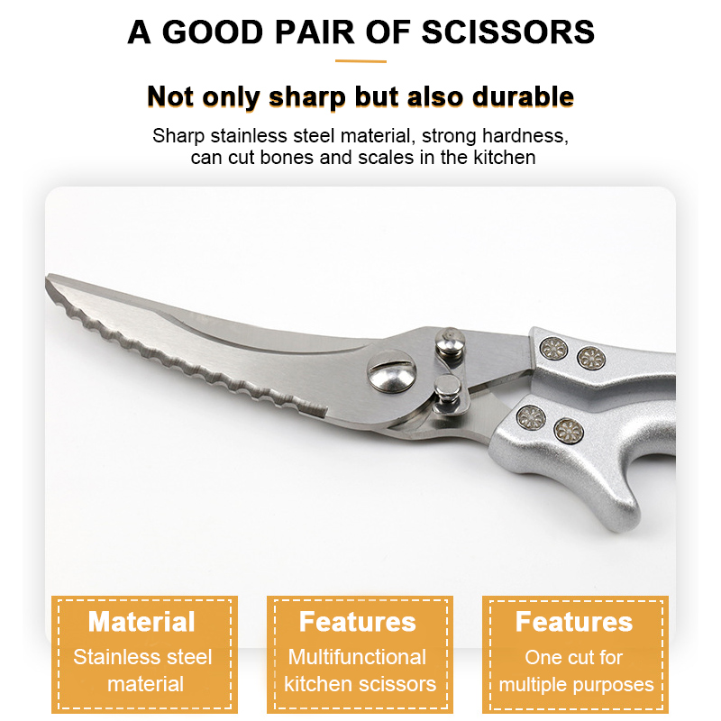 Multifunctional Kitchen Powerful Chicken Bone Scissors Chicken Duck Fish Cutter Shears Stainless Steel Scissors Clean Cook Sciss
