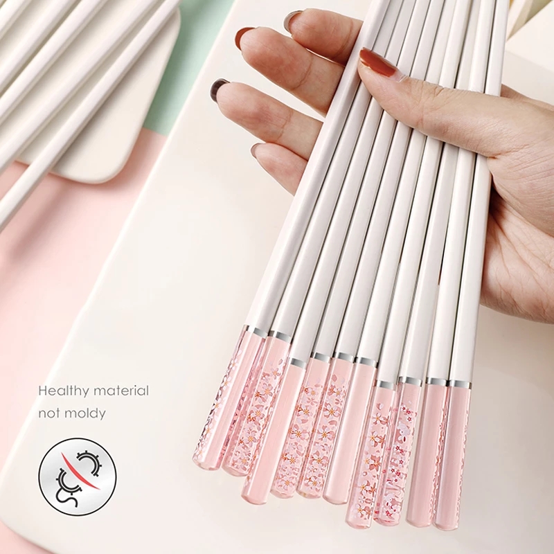 1 Pair Amber Sakura Chopsticks Japanese Cherry Blossom Pattern Chopsticks Reusable Food Sticks Kitchen Tableware