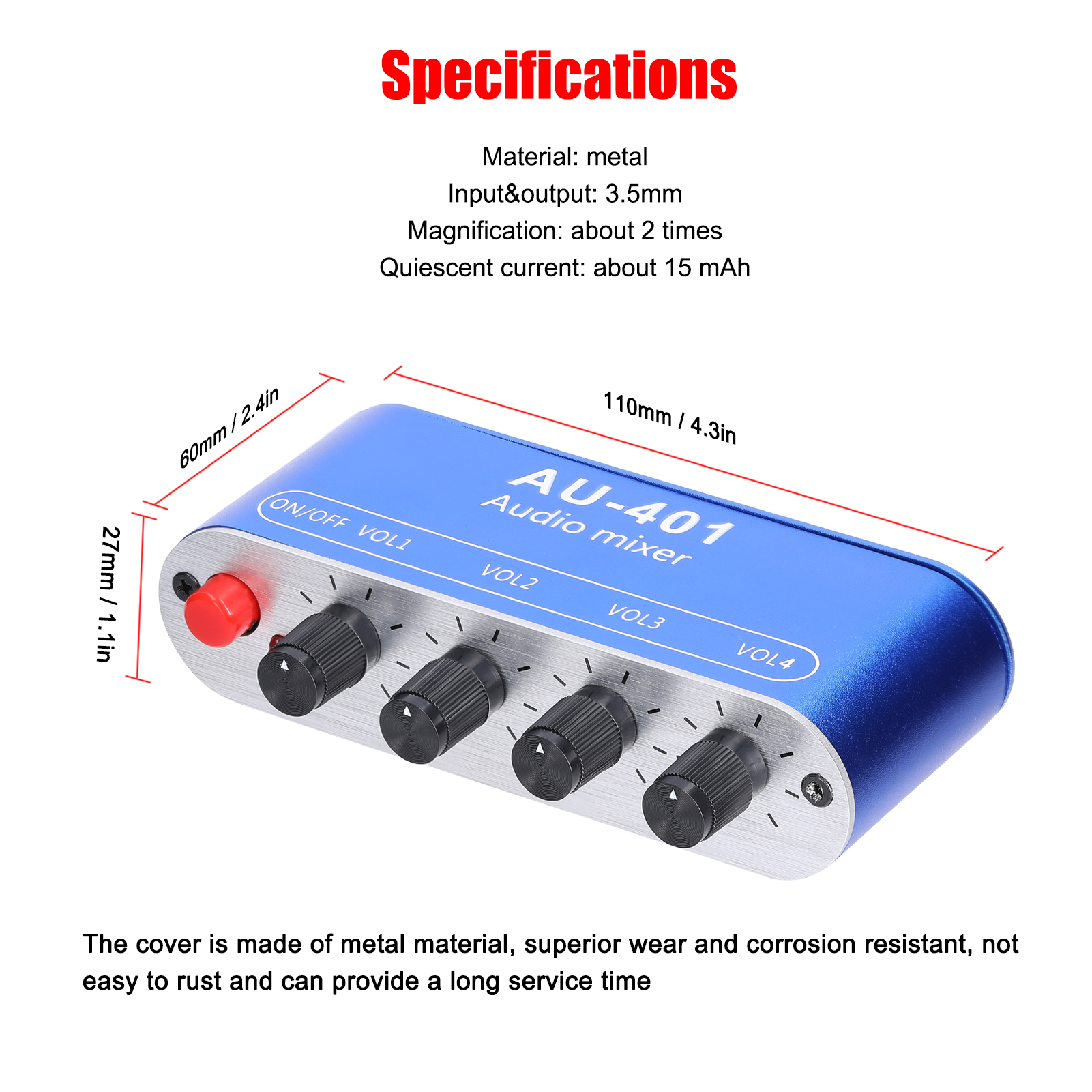 3.5mm Audio Mixer Stereo Audio Mixer 4 Inputs to 1 Output Individually Controls Sound Mixing Tool Portable Headphones Amplifier