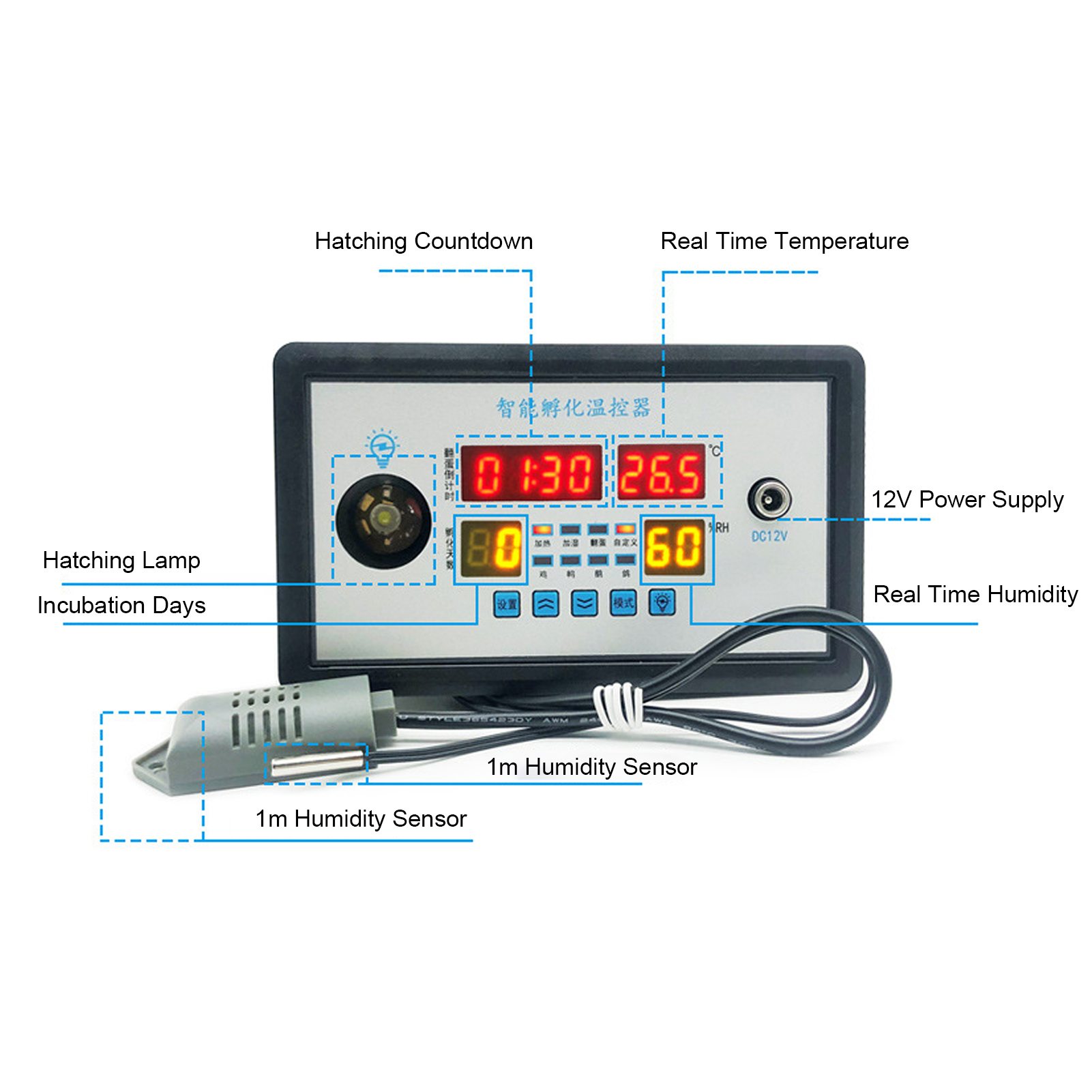 ZFX-W9002 Digital Temperature Humidity Controller for Incubation High Accuracy Hatching Temp Humidity Control Thermostat
