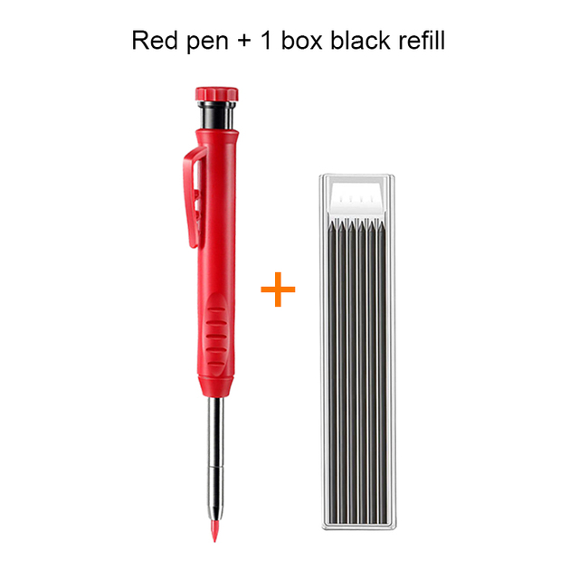 Solid Carpenter Pencil and Built-in Sharpener with Refill Leads for Deep Hole Mechanical Pencil Marker Marking Woodworking Tools