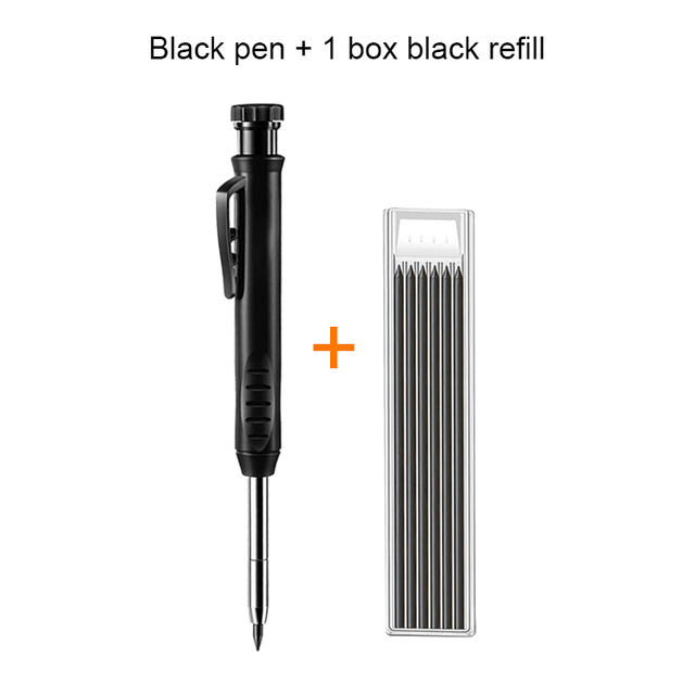 Solid Carpenter Pencil and Built-in Sharpener with Refill Leads for Deep Hole Mechanical Pencil Marker Marking Woodworking Tools