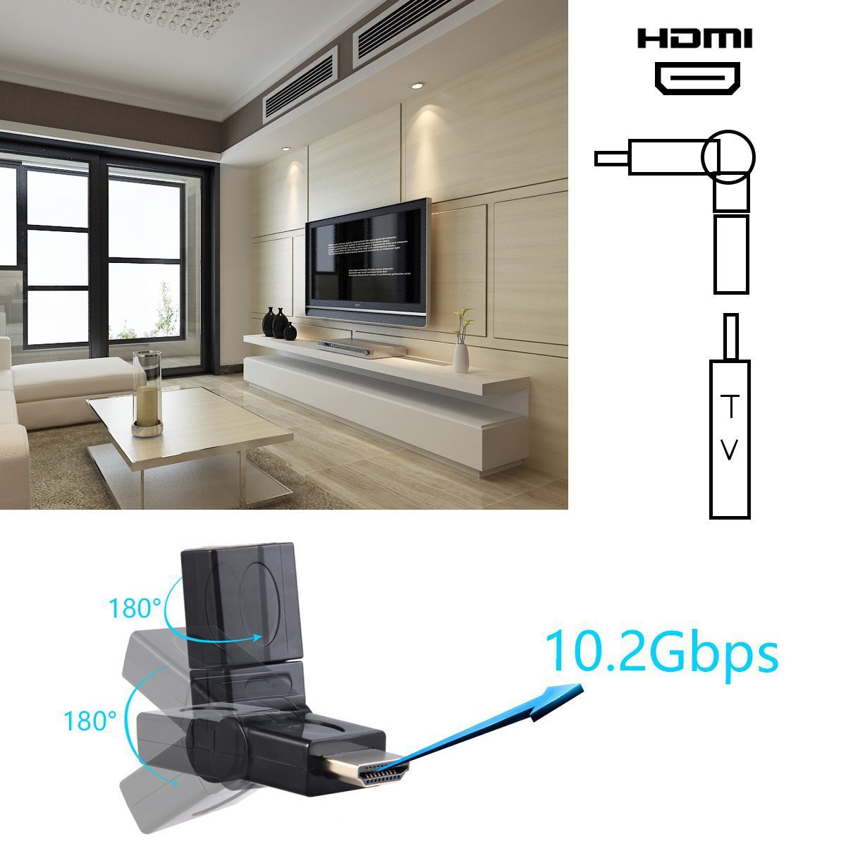 HDMI Elbow Right Angle 90 degrees 360 Degree Rotation HDMI-compatible Compatible Adapter Male To Female HDMI-compatible Compatible Male To Female Adapter