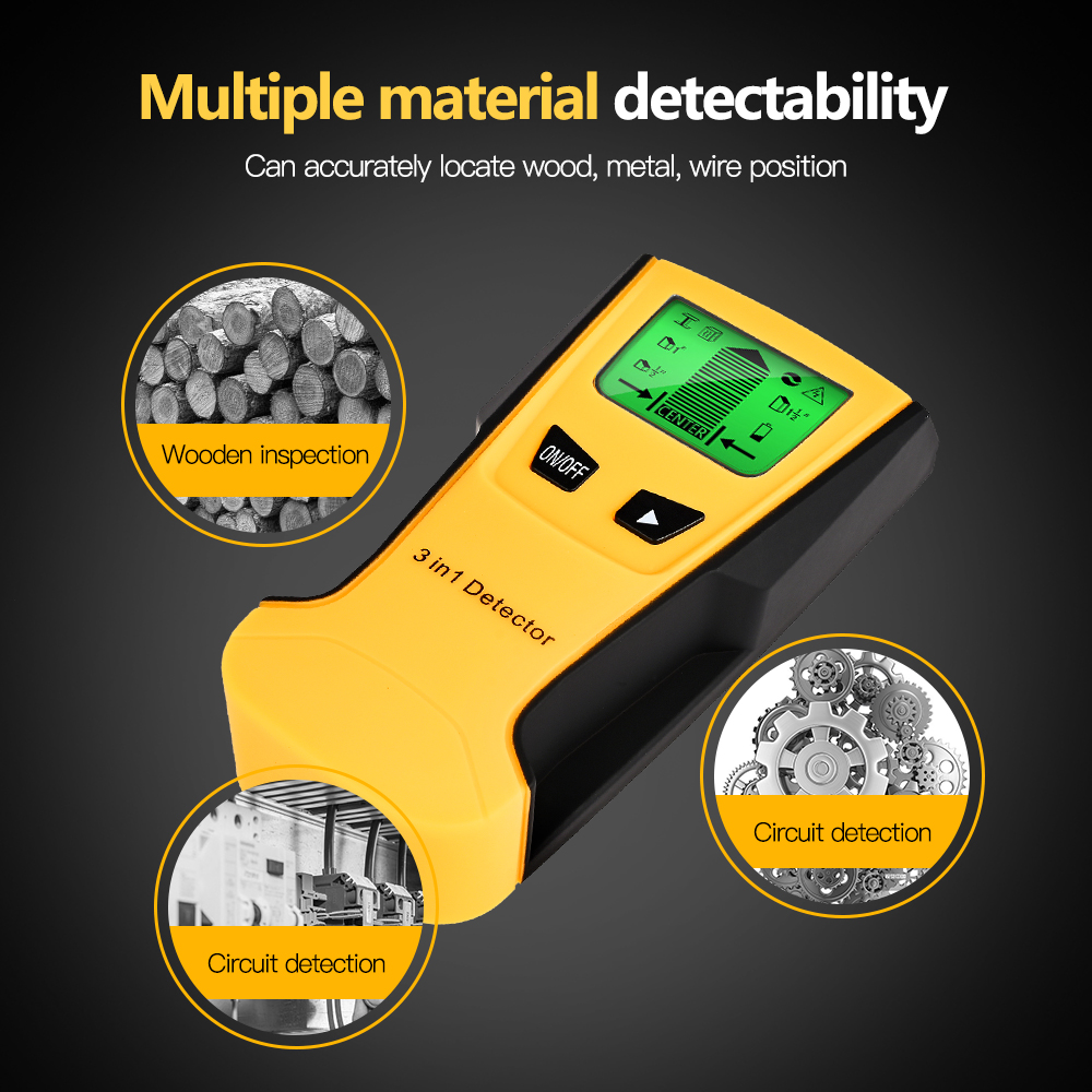 3 In 1 Metal Detector Find Metal Wood Studs AC Voltage Live Wire Detect Wall Scanner Electric Box Finder Digital Wall Detector