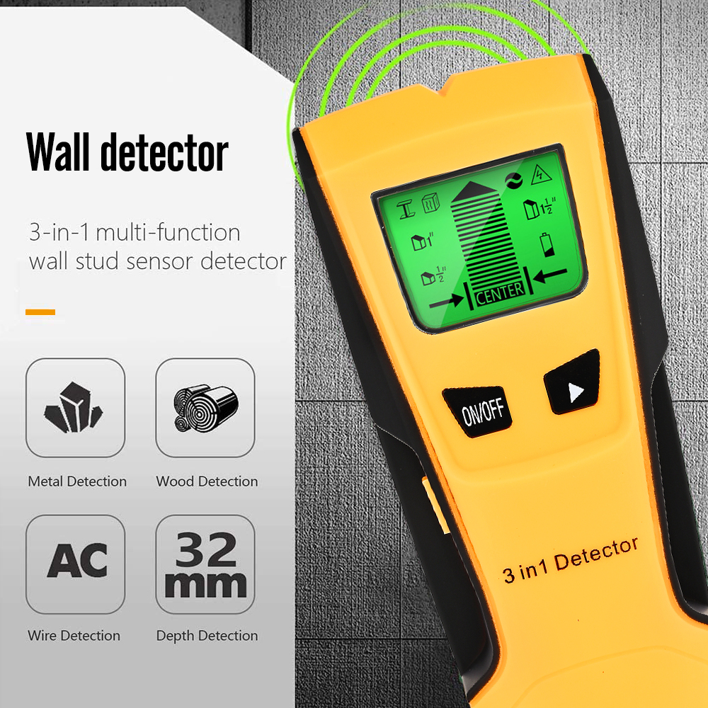 3 In 1 Metal Detector Find Metal Wood Studs AC Voltage Live Wire Detect Wall Scanner Electric Box Finder Digital Wall Detector