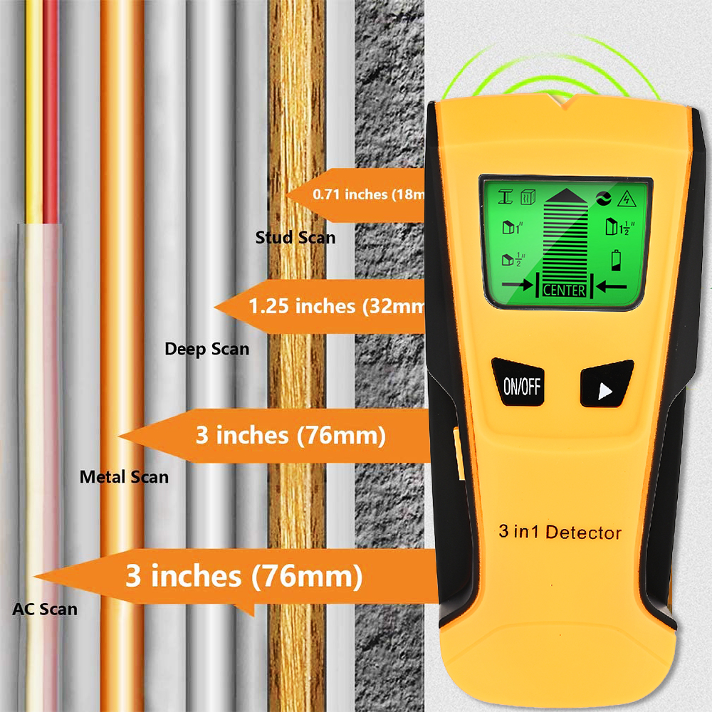 3 In 1 Metal Detector Find Metal Wood Studs AC Voltage Live Wire Detect Wall Scanner Electric Box Finder Digital Wall Detector