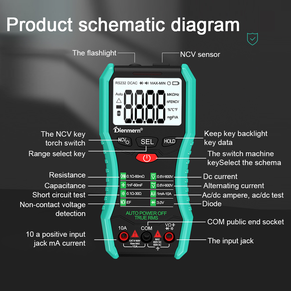 Portable Digital Multitester Backlight Voltmeter Handheld LCD Digital Multimeter Intelligent Contactless Voltage Tester