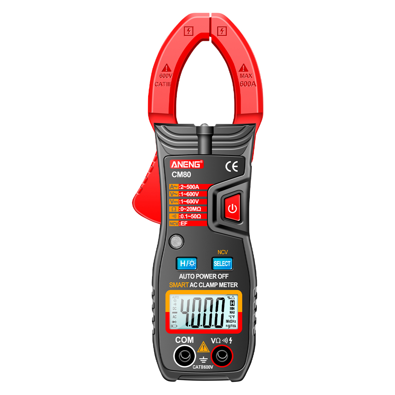 CM80 Clamp Meter 500A AC Ammeter Resistance Meter Clamp Type Multimeter 4000 Counts Auto Range Voltmeter with Flashlight