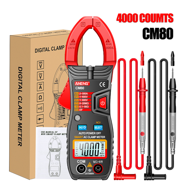 CM80 Clamp Meter 500A AC Ammeter Resistance Meter Clamp Type Multimeter 4000 Counts Auto Range Voltmeter with Flashlight