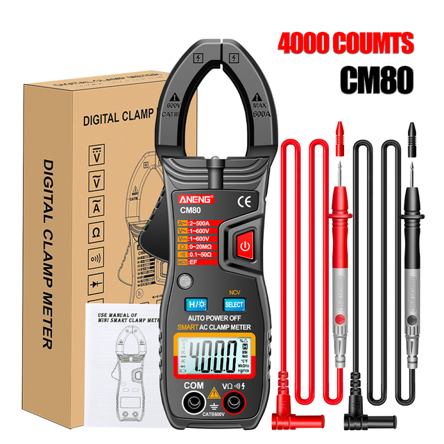 CM80 Clamp Meter 500A AC Ammeter Resistance Meter Clamp Type Multimeter 4000 Counts Auto Range Voltmeter with Flashlight