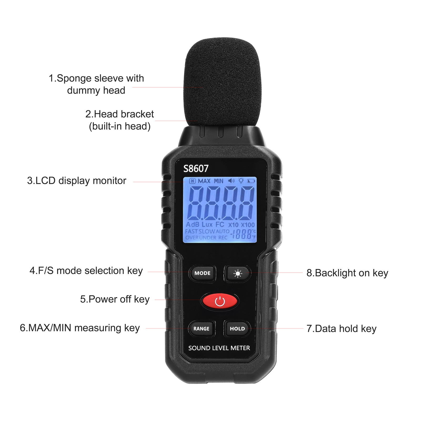30-130dB Noise Detector A-weighted Mini Decibel Monitoring Device High Accuracy Sound Level Meter Digital Display with Backlight