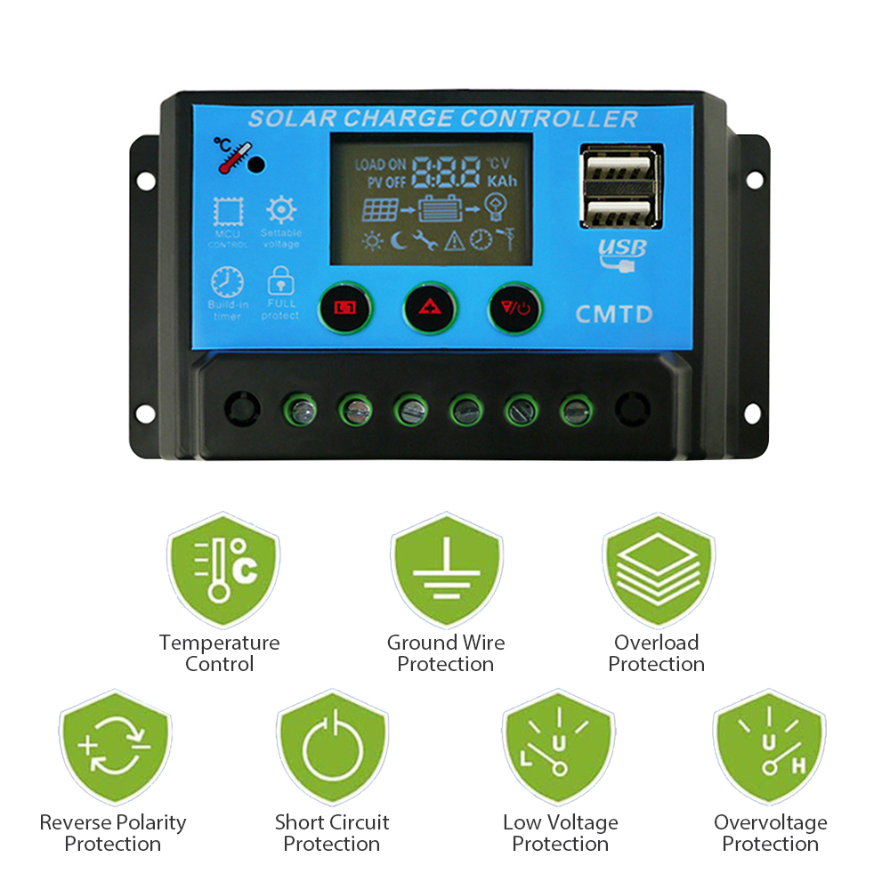 12/24V Solar Charge Controller Dual USB LCD Auto Solar Cell Panel Charger Regulator Dual Output Charge Discharge Controller