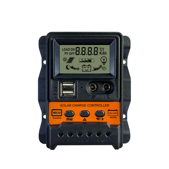 12V/24V Auto Identification LCD Solar Controller Dual USB Output Photovoltaic Power Controller 3-stage Charging Management