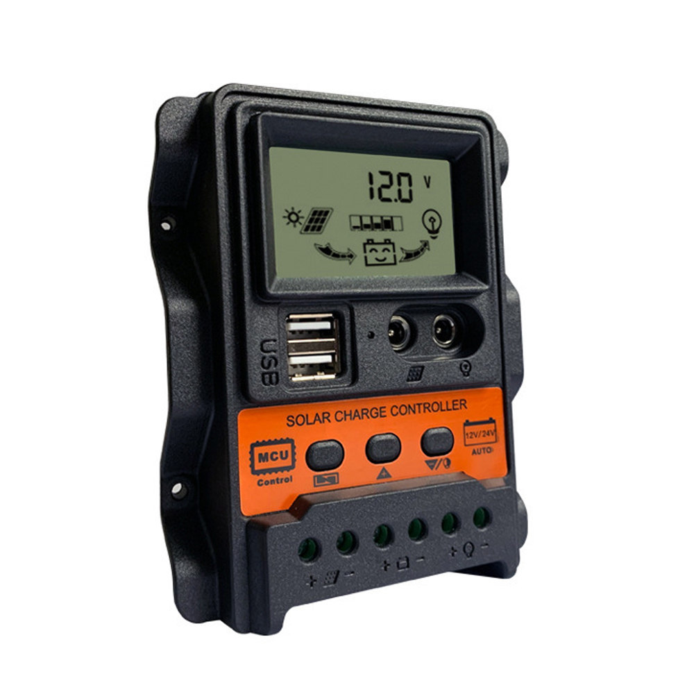 12V/24V Auto Identification LCD Solar Controller Dual USB Output Photovoltaic Power Controller 3-stage Charging Management