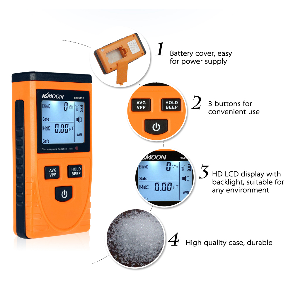KKmoon GM3120 Digital LCD Electromagnetic Radiation Detector Meter Dosimeter Tester Counter Diagnostic for Radiation