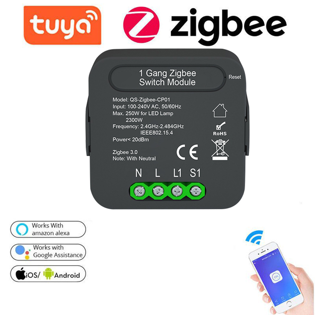 Tuya ZigBee Intelligent Switch Module Intelligent Home Electrical Appliance Conversion Module 1/2 Gang Lighting Switch Module