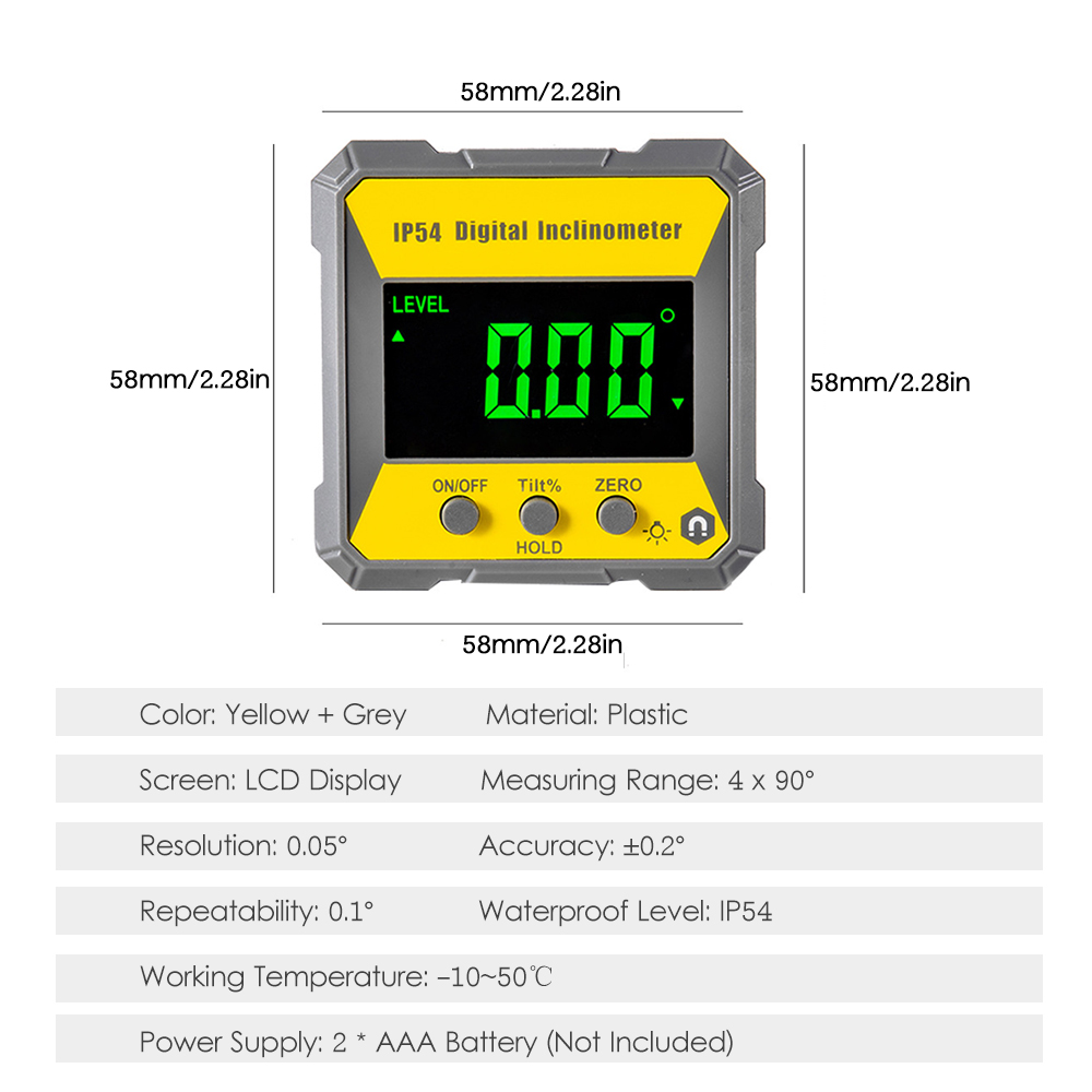 Digital Level Angle Gauge 4*90° Mini Measuring Digital Inclinometer With Magnetic IP54 Electronic Universal Bevel Protractor