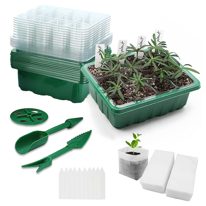 5 Pack Plastic Seed Starter Tray with Lids for Greenhouse Growing Vegetable Flower Indoor Outdoor Germination Box Nursery Pots