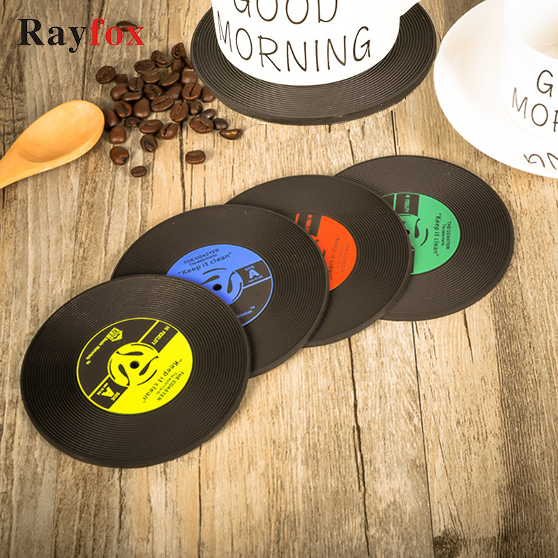 1PC Round Retro CD Creative Record Coaster Kitchen Accessories Heat Resistant Cup Mat Silicone Retro Mug Placemat Coaster Tools Kitchen Gadgets For Glass For Cup