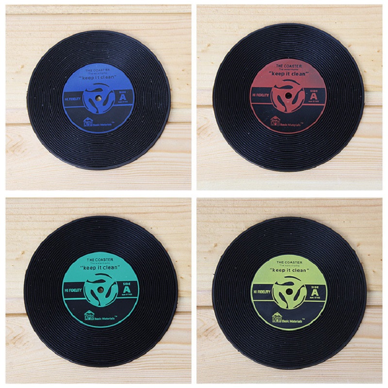 1PC Round Retro CD Creative Record Coaster Kitchen Accessories Heat Resistant Cup Mat Silicone Retro Mug Placemat Coaster Tools Kitchen Gadgets For Glass For Cup