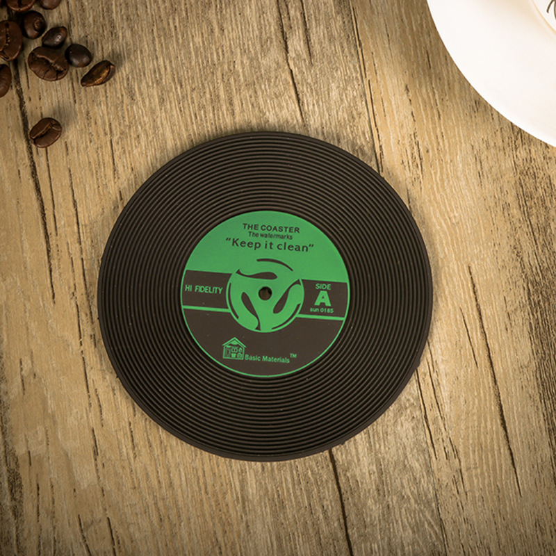 1PC Round Retro CD Creative Record Coaster Kitchen Accessories Heat Resistant Cup Mat Silicone Retro Mug Placemat Coaster Tools Kitchen Gadgets For Glass For Cup