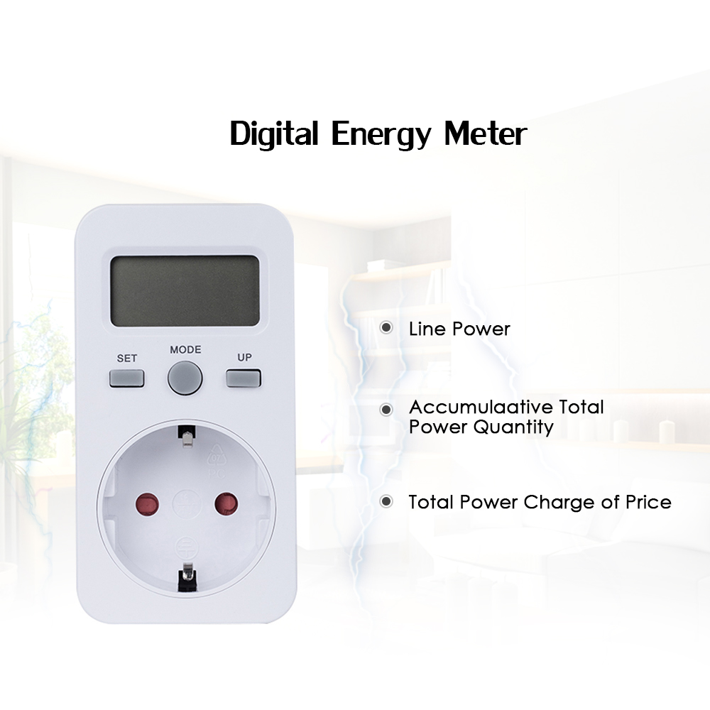 LCD Display Electricity Usage Power Meter Socket Energy Wattage KWH Consumption Cost Analyzer Monitor Outlet AC120V US Plug