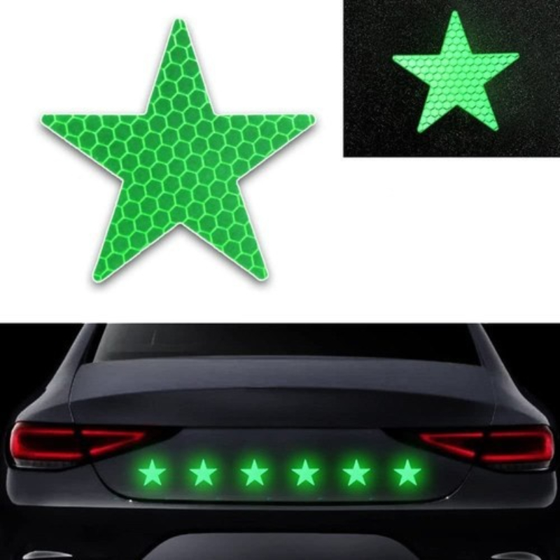 6pcs 5*5cm Intensity Grade Reflective Safety Warning Tapes Stickers Self-Adhesive  Fence Bags Outdoor Star Shape Car Stickers