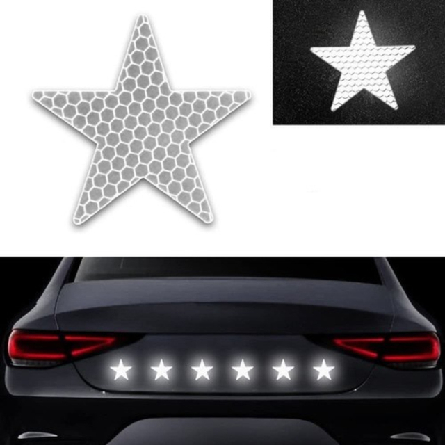 6pcs 5*5cm Intensity Grade Reflective Safety Warning Tapes Stickers Self-Adhesive  Fence Bags Outdoor Star Shape Car Stickers