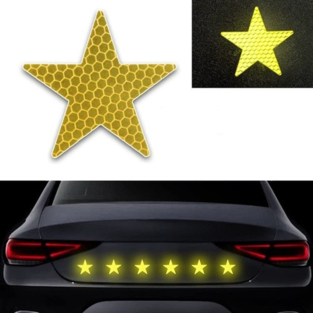 6pcs 5*5cm Intensity Grade Reflective Safety Warning Tapes Stickers Self-Adhesive  Fence Bags Outdoor Star Shape Car Stickers