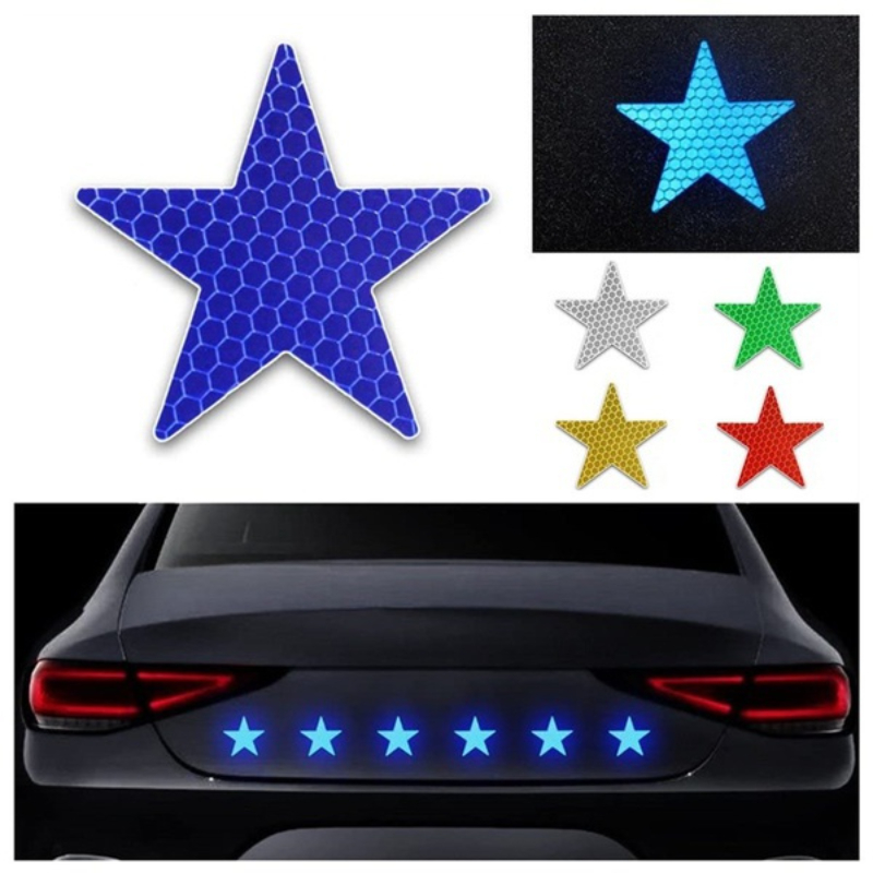 6pcs 5*5cm Intensity Grade Reflective Safety Warning Tapes Stickers Self-Adhesive  Fence Bags Outdoor Star Shape Car Stickers