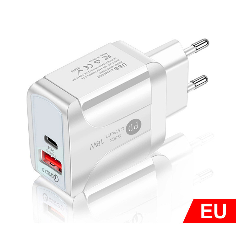 PD12W Quick Charger 5V2A Type-c Adapter Mobile Phone Charger EU US UK Charging Head PD+USB Charging Head New Travel Charger