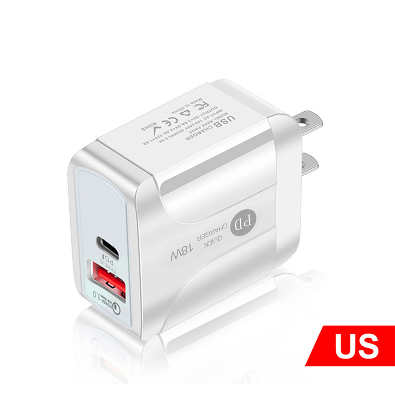 PD12W Quick Charger 5V2A Type-c Adapter Mobile Phone Charger EU US UK Charging Head PD+USB Charging Head New Travel Charger