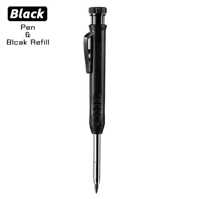 Solid Carpenter Pencil with Refill Leads and Built-in Sharpener for Deep Hole Mechanical Pencil Marker Marking Woodworking Tools