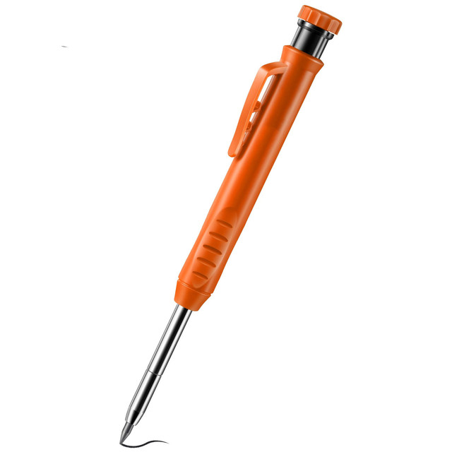 Solid Carpenter Pencil with Refill Leads and Built-in Sharpener Deep Hole Mechanical Pencil Marker Marking Woodwork Tool Kit