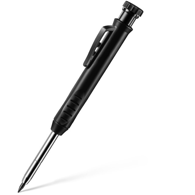 Solid Carpenter Pencil with Refill Leads and Built-in Sharpener Deep Hole Mechanical Pencil Marker Marking Woodwork Tool Kit