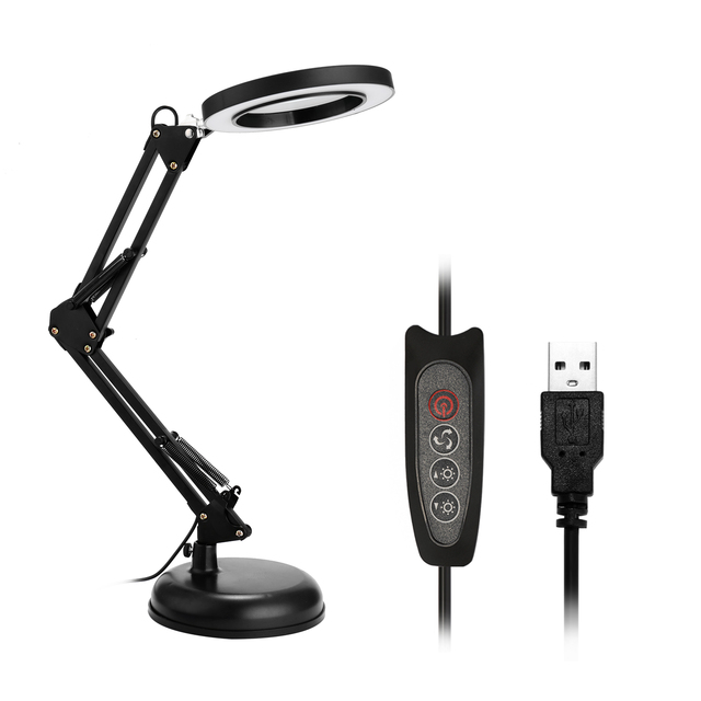 Lighting LED 5X Magnifying Glass Desk Lamp with Clamp Hands USB-powered LED Lamp Magnifier with 3 Modes Dimmable