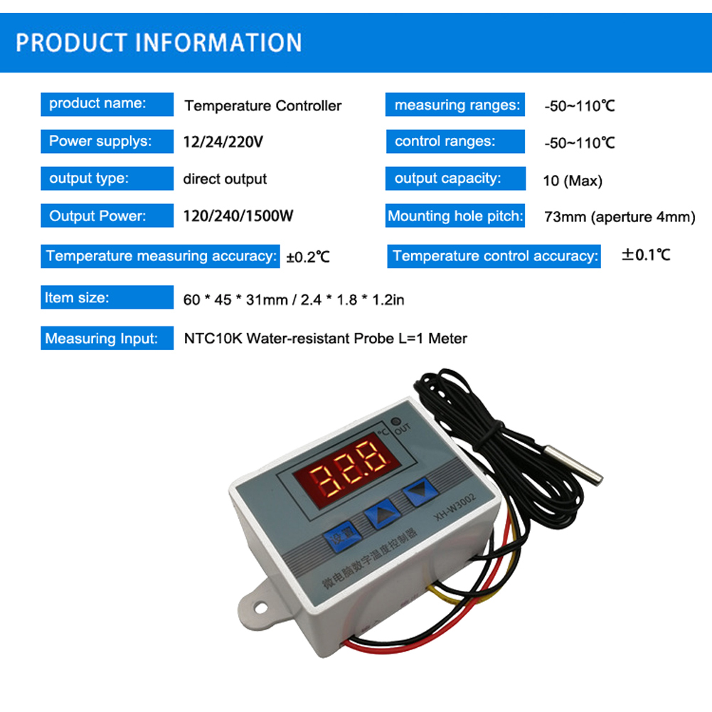 XH-W3002 -50~110℃  Digital Temperature Controller Intelligent Digital Display Temperature Control Switch Home Aquarium Incubator