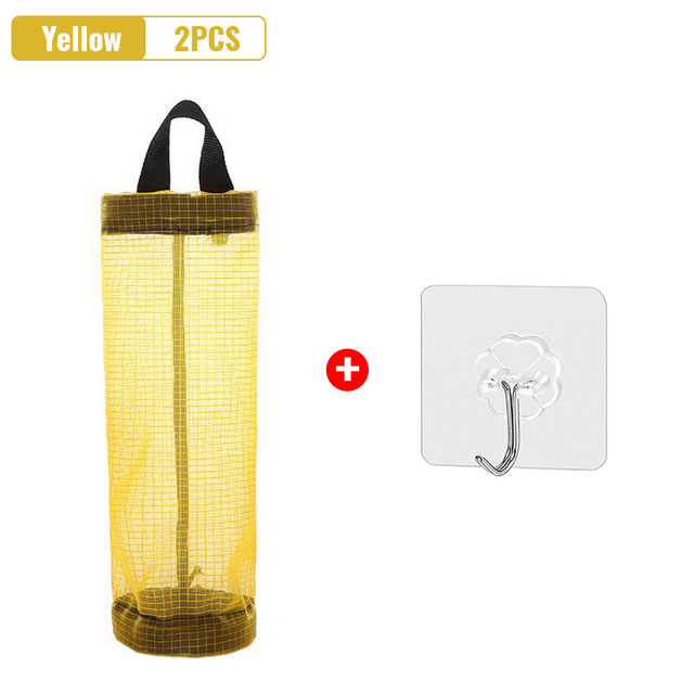 Grocery Bag Storage Wall Mount Mesh Plastic Bags Dispenser Hanging Reused Storage Pouch Trash Bags For Home Kitchen Organizer