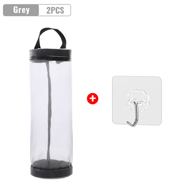 Grocery Bag Storage Wall Mount Mesh Plastic Bags Dispenser Hanging Reused Storage Pouch Trash Bags For Home Kitchen Organizer