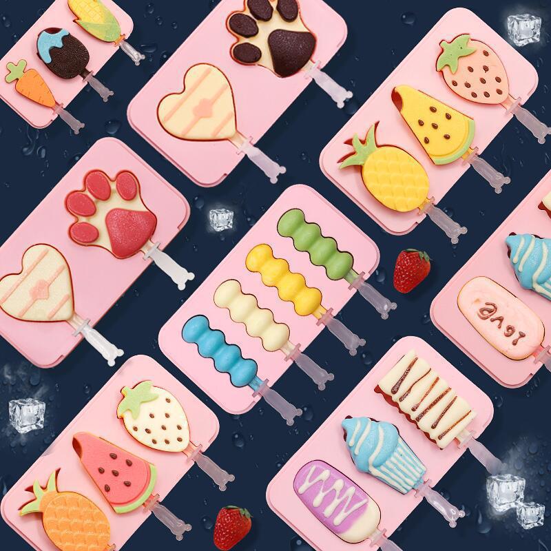 Popsicle old With Lid Sticks Ice Cream Mold Tray Silicone DIY Kitchen Accessories Fruit Animal Shape Kitchen Gadget Pastry Mold