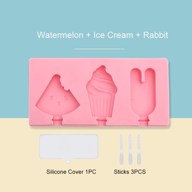 Popsicle old With Lid Sticks Ice Cream Mold Tray Silicone DIY Kitchen Accessories Fruit Animal Shape Kitchen Gadget Pastry Mold