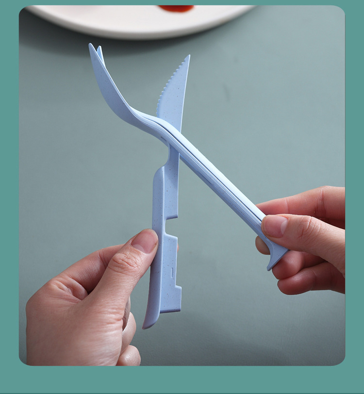 3pcs/set Wheat Straw Cutlery Set 3 in 1 Portable Knife Fork Spoon Multifunctional Dinnerware Set Kitchen Tableware Set