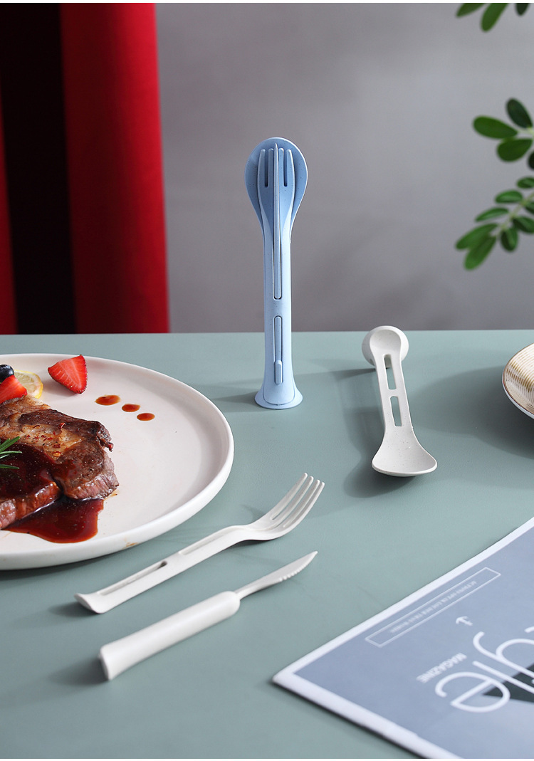 3pcs/set Wheat Straw Cutlery Set 3 in 1 Portable Knife Fork Spoon Multifunctional Dinnerware Set Kitchen Tableware Set