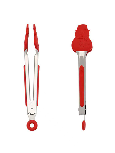 Christmas Silicone Food Tong Stainless Steel Clamp Barbecue Grill BBQ Kitchen Gadgets Salad Bread Clip Meat Tongs Kitchen Access