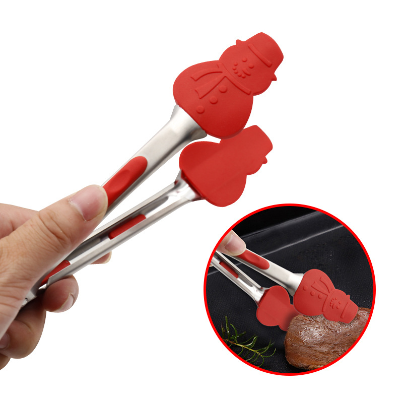 Christmas Silicone Food Tong Stainless Steel Clamp Barbecue Grill BBQ Kitchen Gadgets Salad Bread Clip Meat Tongs Kitchen Access