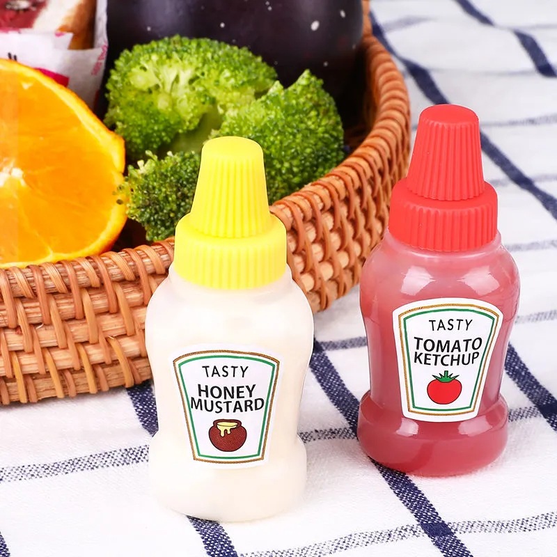 2pcs/set 25ML Mini Tomato Ketchup Bottle Portable Condiment Bottles Small Sauce Container Seasoning Bottle Kitchen Gadgets
