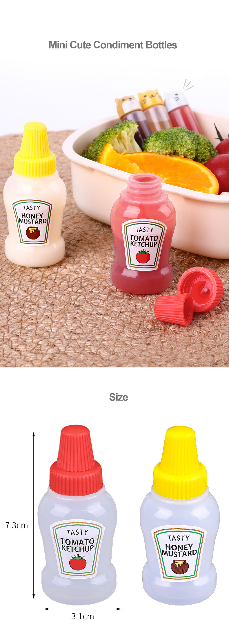 2pcs/set 25ML Mini Tomato Ketchup Bottle Portable Condiment Bottles Small Sauce Container Seasoning Bottle Kitchen Gadgets